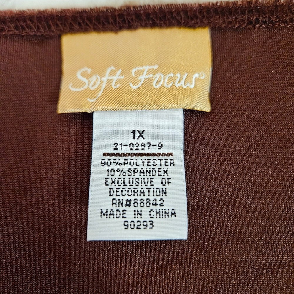 Soft Focus Womens 1X Velvet Burnout Tank Top Brown Sleeveless - Picture 3 of 9